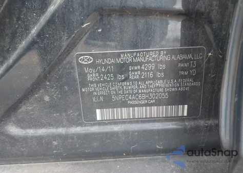 2011 Hyundai Sonata Limited from USA, damaged, VIN 5NPEC4AC6BH302055